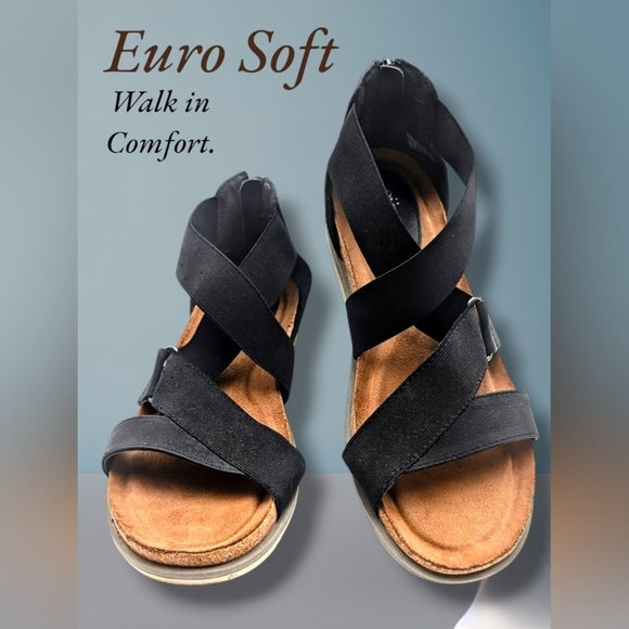 Euro Soft Shoes - Eurosoft Size 8 M Women's Black Strappy Sandals - Chic & Comfortable